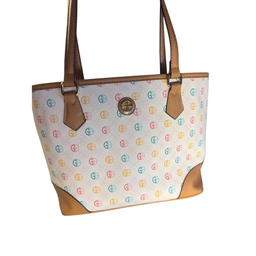 Giani Bernini Multicolor Logo Shoulder Bag Leather Trim & Handles Organizer - Picture 5 of 10